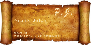 Petrik Jolán névjegykártya